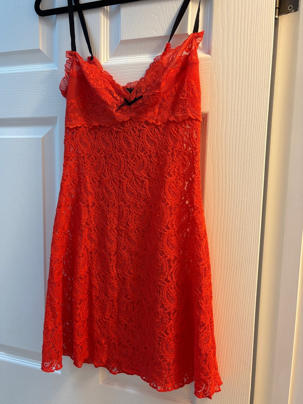 Realisation Par Red Lace Slip Dress with Black Straps